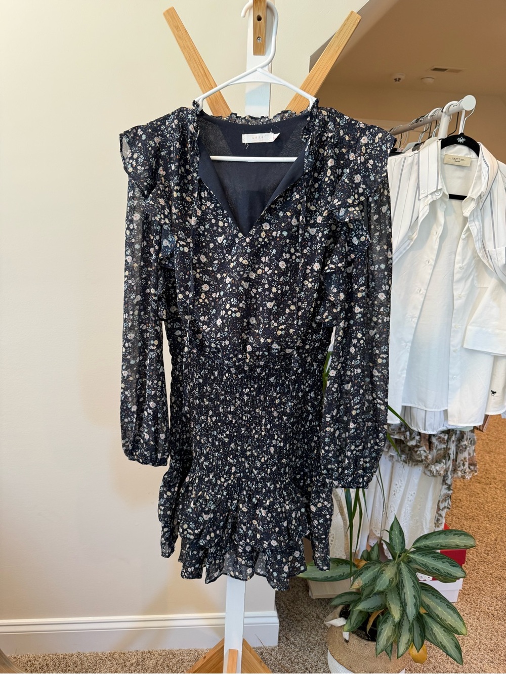 Lush Black Floral Ruffle Mini Dress